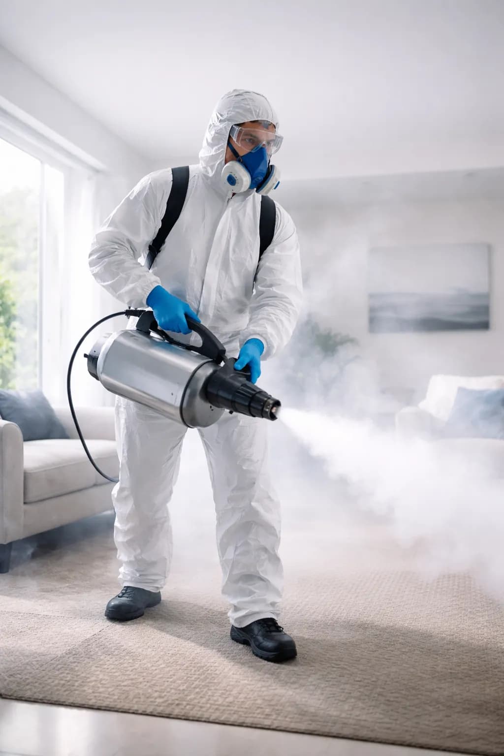General insect control service being carried out in an indoor property setting